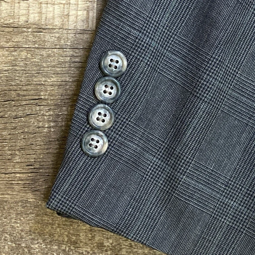 Savile Row Regency Charing Cross Dark Gray Blazer Men's 44R 100% Wool Glen Check